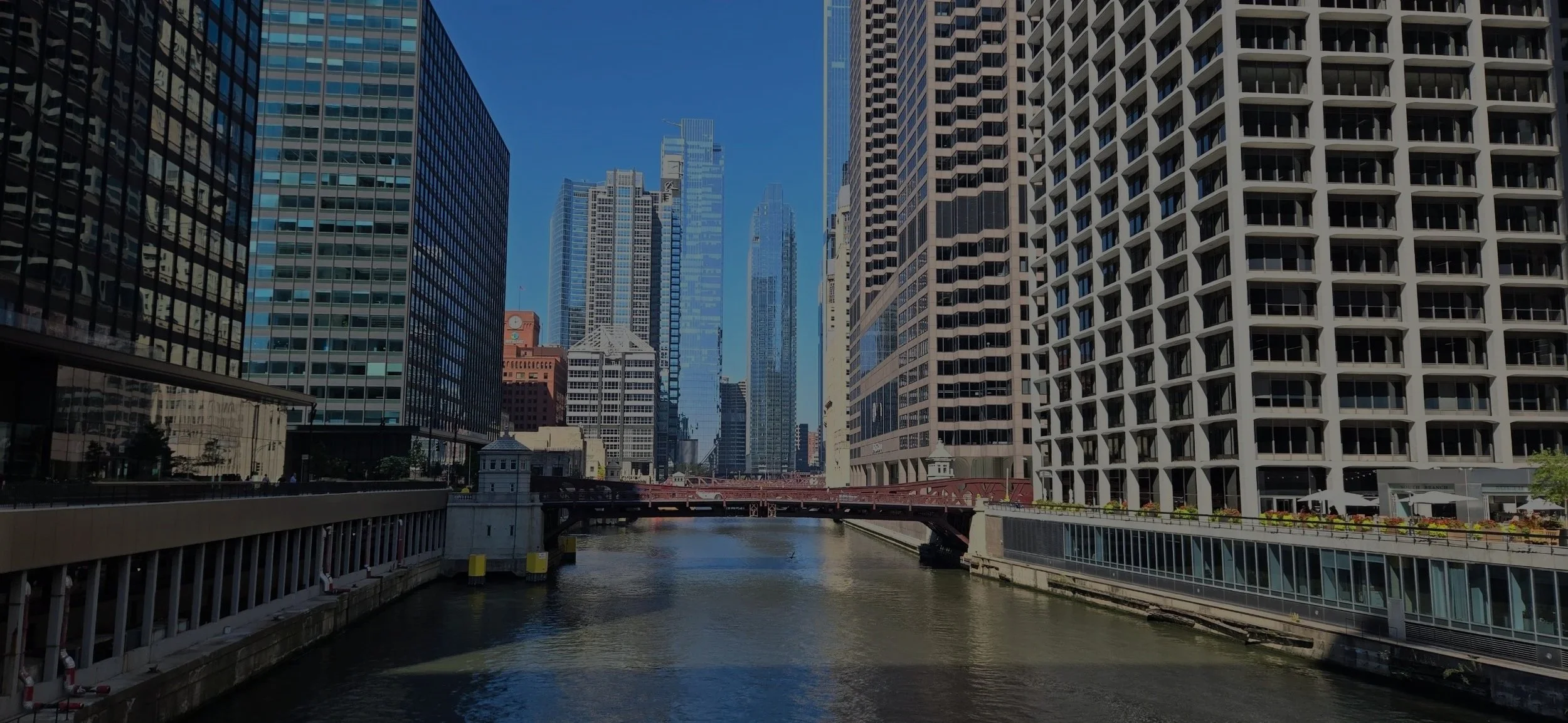 Chicago skyline along the river, our home base